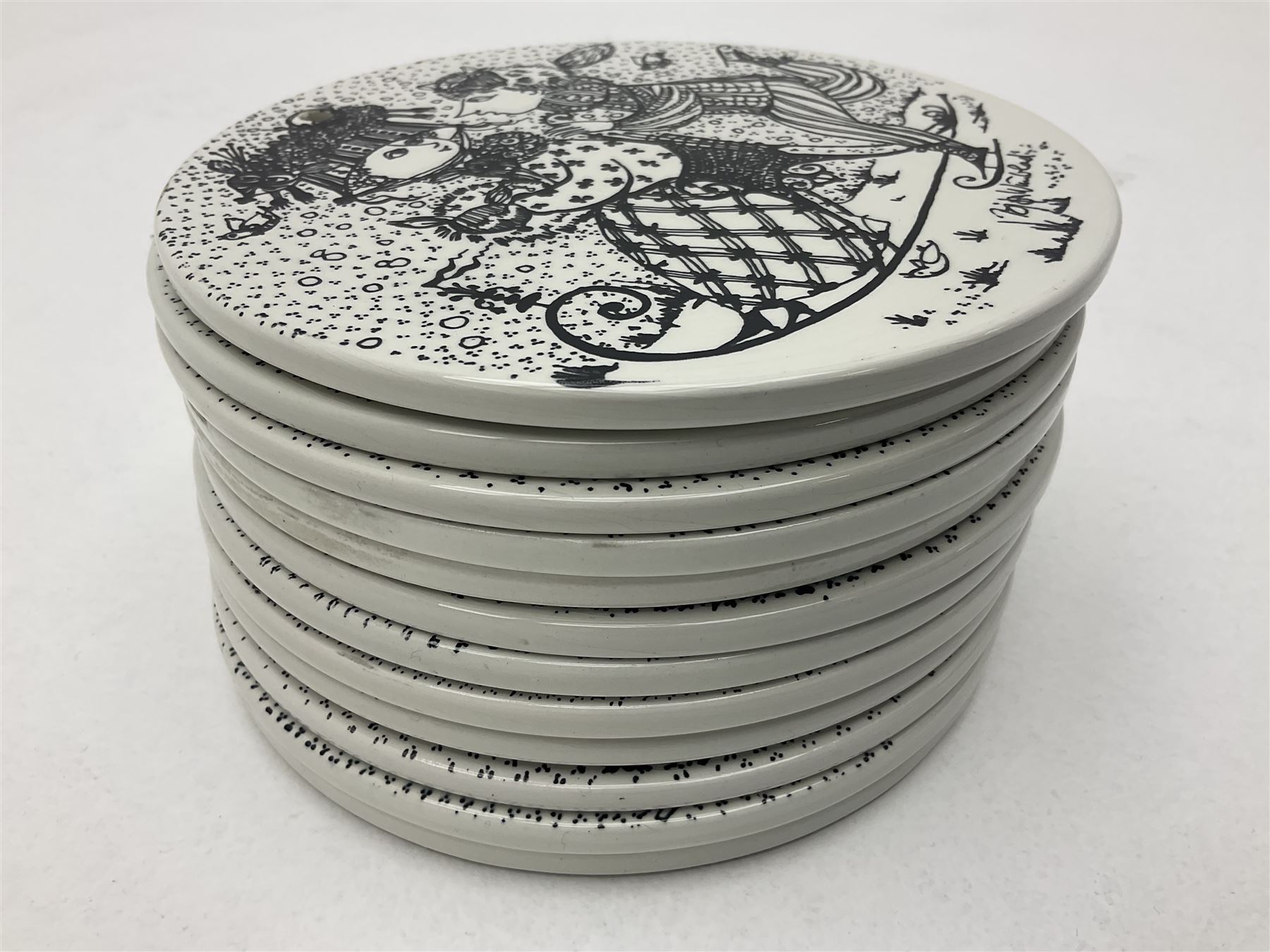 Bjorn Wiinblad for Nymolle Denmark set of twelve calendar wall plaques, D15cm