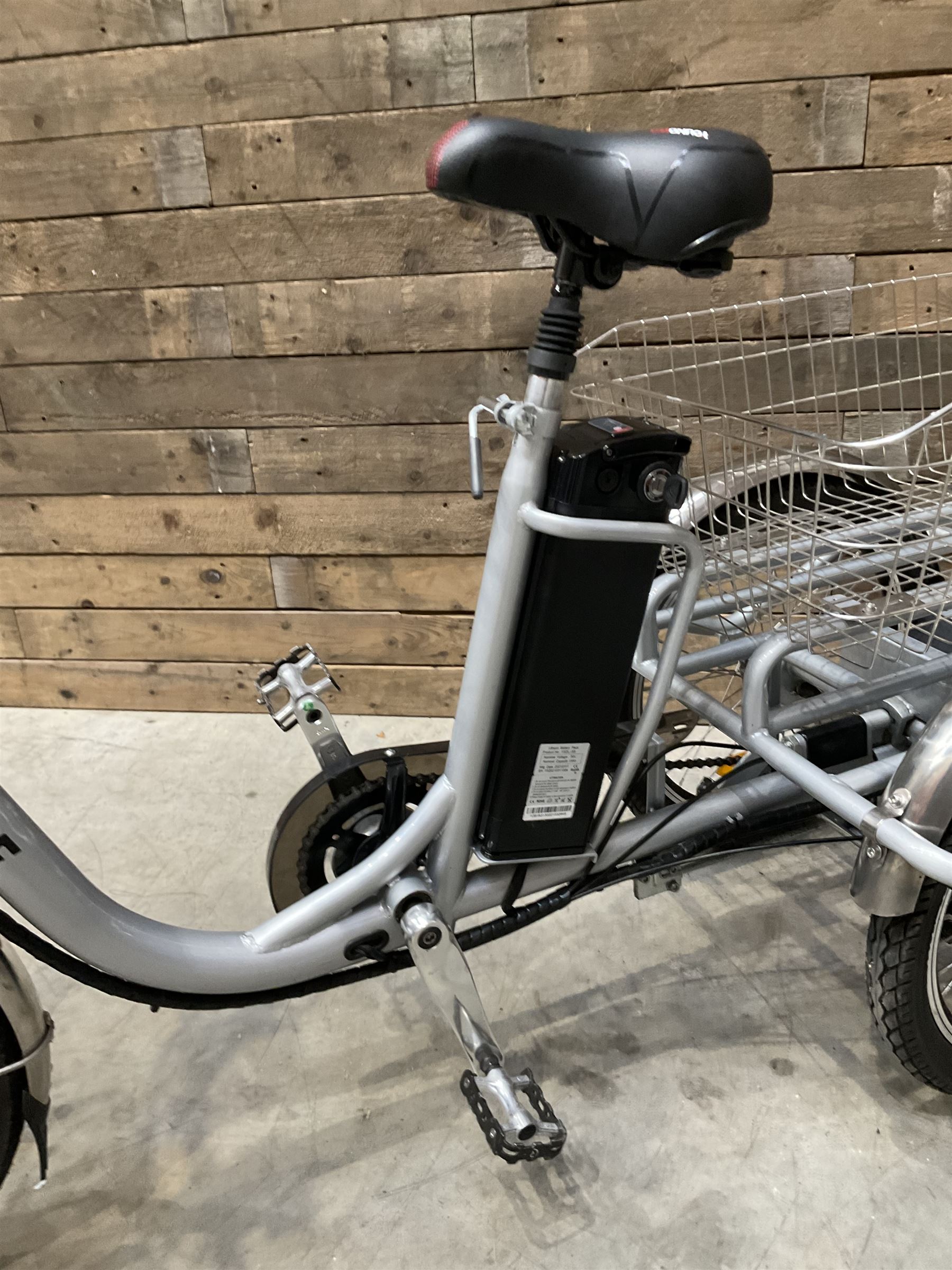 Alpine electric tilt trike - power assisted with throttle (no need to pedal), 15.5mph with 40 mile range, only 37 miles from new, silver finish, removable battery with charger, YoungDo gell seat with cover, £2749 new.