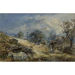 Mary Weatherill (British 1834-1913): 'Far from Towns' - Feeding Hens on the Yorkshire Moors, watercolour signed, titled and signed on the old mount (verso) 25cm x 38cm