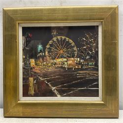 Anthony G Cawthorne (Scottish 1966-): 'Ferris Wheel from Princes Street', acrylic on board signed, titled and inscribed verso 19cm x 21cm