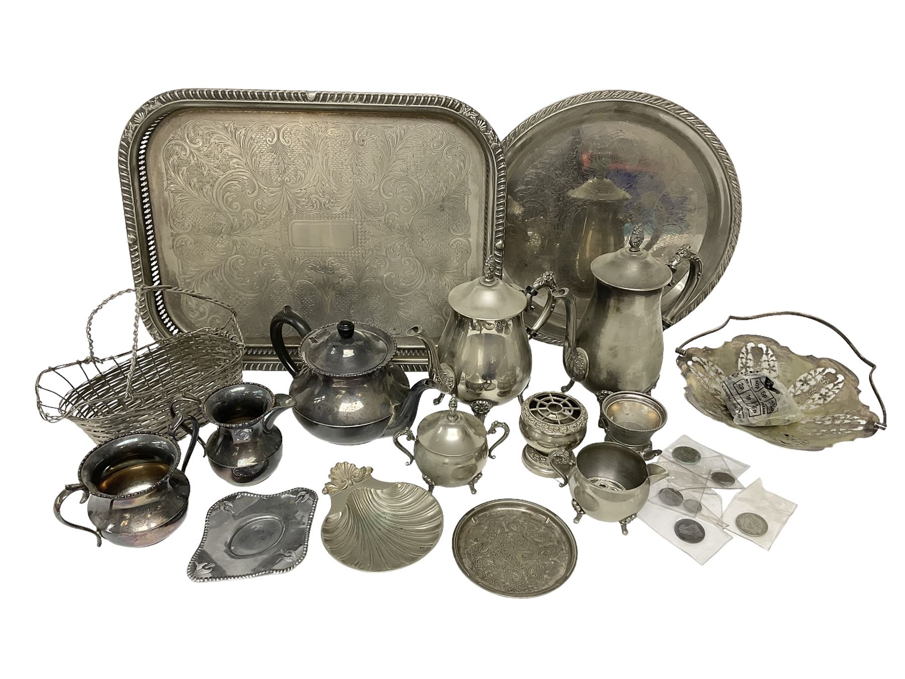 Quantity of Victorian and later silver plated metal ware, to include tray, teapots, etc