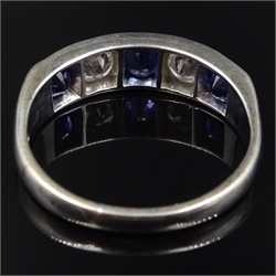  White gold sapphire and diamond five stone ring, hallmarked 18ct, sapphires approx 1.2 carat, diamonds approx 0.5 carat  