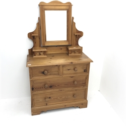Solid pine dressing chest, two short and two long drawers, plinth base (W92cm, H81cm, D46cm) with mirror (2)