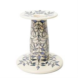 Sally Tuffin for Dennis China Works Wisteria candlestick, in lustre on an ivory ground, pa...