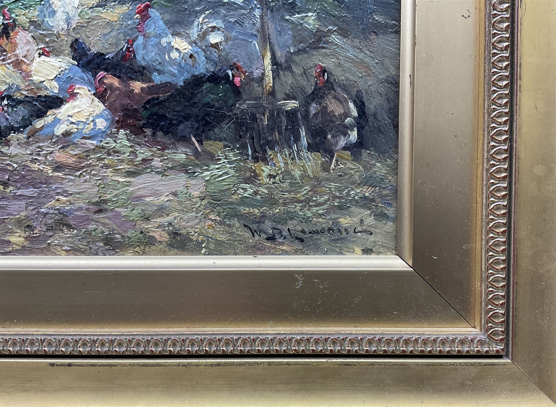 William Bradley Lamond (Scottish 1857-1924): Poultry, oil on board signed 16cm x 22cm
Provenance: with McEwan Fine Art, Aberdeen, label verso
