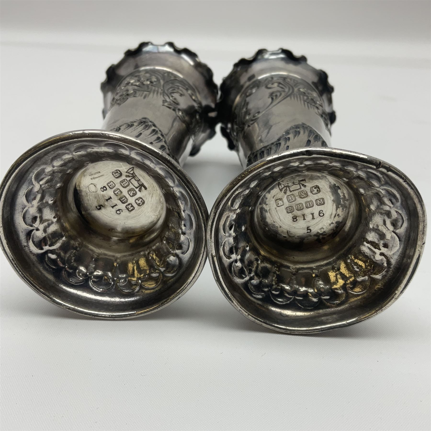 19th century silver plated coffee pot, of bellied form with fruitwood handle and finial, together with a silver plated novelty sugar bowl i the form of a coal scuttle and a pair of silver plated embossed vases, coffee pot H20cm