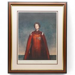 Pietro Annigoni OMRI (Italian 1910-1988): 'Self Portrait' and 'Her Majesty Queen Elizabeth II' in Robes of the Order of the British Empire, two colour prints signed in pen max 55cm x 42cm (2)