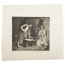 Frederick George Austin (British 1902-1990): The Carpenter and His Family, drypoint etching signed and dated 1929 in pencil 14cm x 16cm (unframed)
Provenance: direct from the granddaughter of the artist