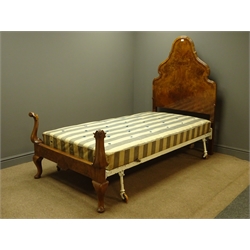  Pair Queen Anne style walnut single 3' bed steads, shaped moulded head board with figured veneers  