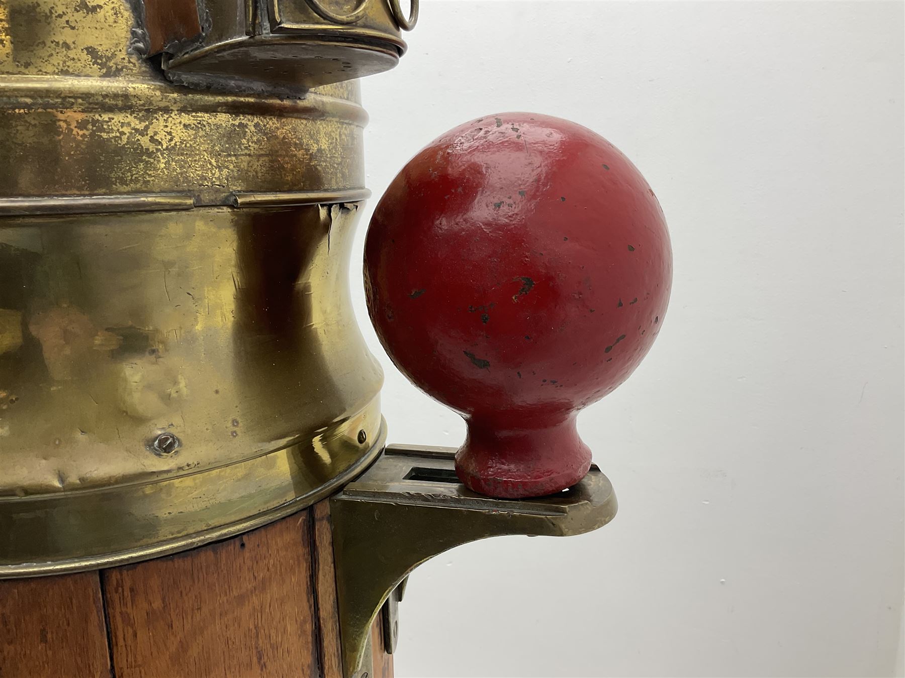 Early 20th century binnacle, with hood, gimballed compass and iron correctors, with brass plaque to the front marked 'The Dobbie McInnes patent Standard compass' 