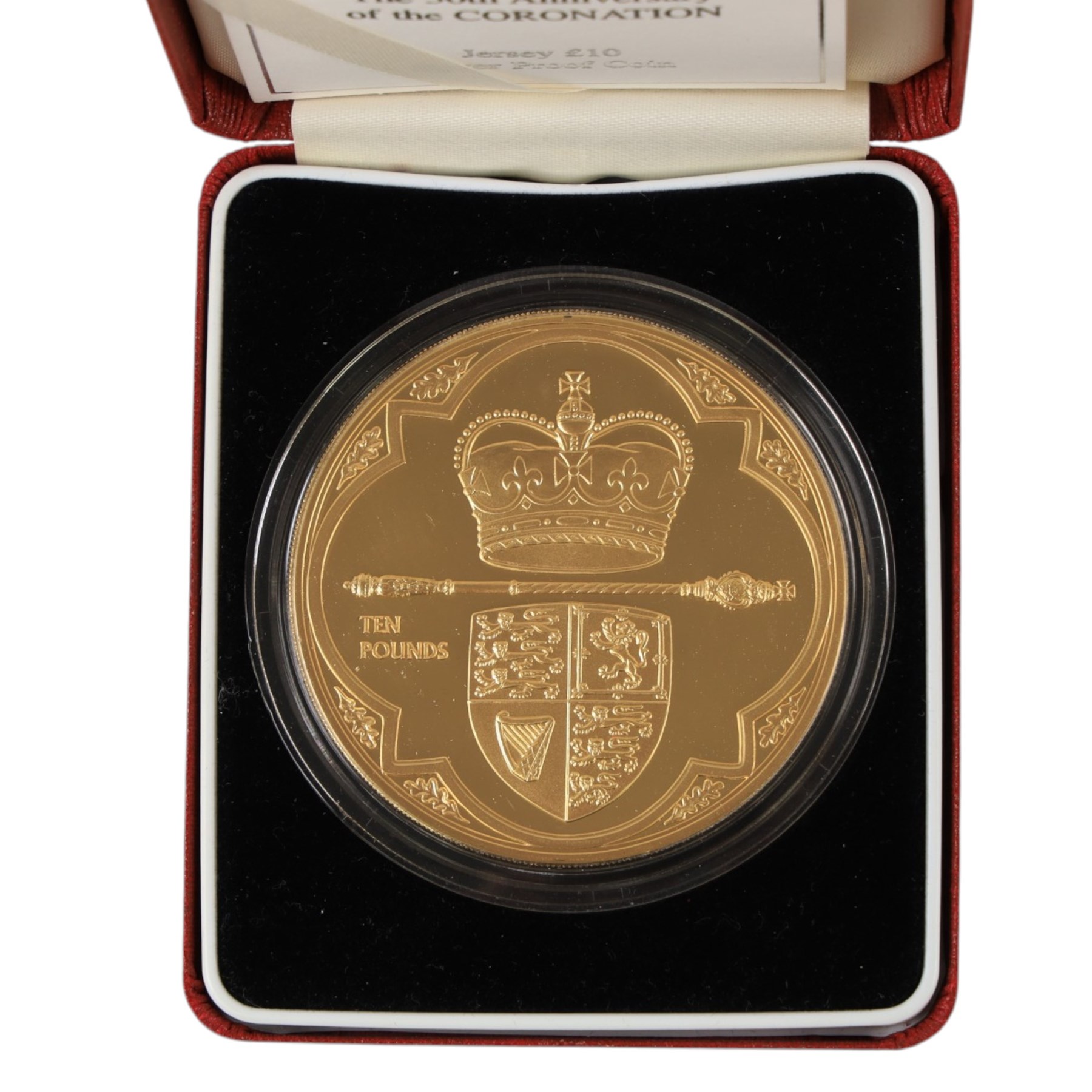 The Royal Mint Jersey 2003 '50th Anniversary of the Coronation' silver proof five ounce ten pound coin, cased with certificate