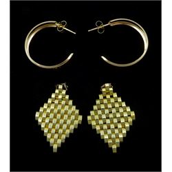 Pair of gold hoop earrings and a pair of gold tassel earrings, both 9ct