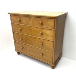 Victorian pine chest, two short and three long drawers, raised on turned supports