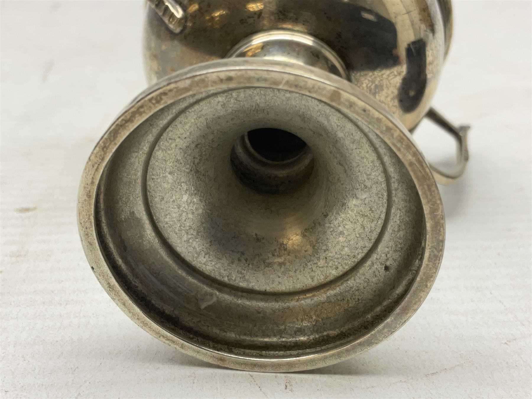 1930's silver twin handled trophy cup, upon black circular plinth, hallmarked Birmingham 1936, approximate silver weight 47 grams