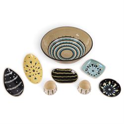 John Clappison for Hornsea pottery bowl, together with five trinket dishes and two cups 