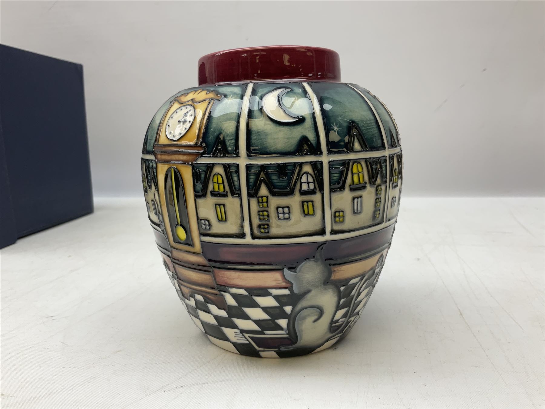 Moorcroft Nursery Rhyme Series Hickory Dickery Dock pattern ginger jar  designed by Nicola Slaney, 2005 limited edition 108/250, printed and painted marks beneath, with original box H16cm
