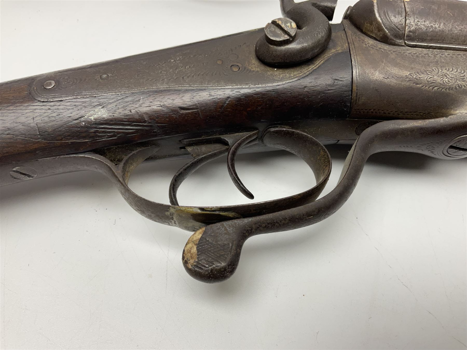UNPROOFED/OUT OF PROOF SO RFD ONLY - three guns in poor condition comprising 19th century G. Coop 12-bore side-by-side double barrel hammer shotgun; 14-bore single barrel percussion sporting gun composed of various parts with cut-down barrel; and non-firing mock snider action ornamental gun (3)