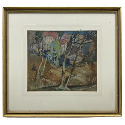 John Wilson (British exh.1925-1928): Landscape with Trees, watercolour unsigned, gallery label verso 26cm x 30cm