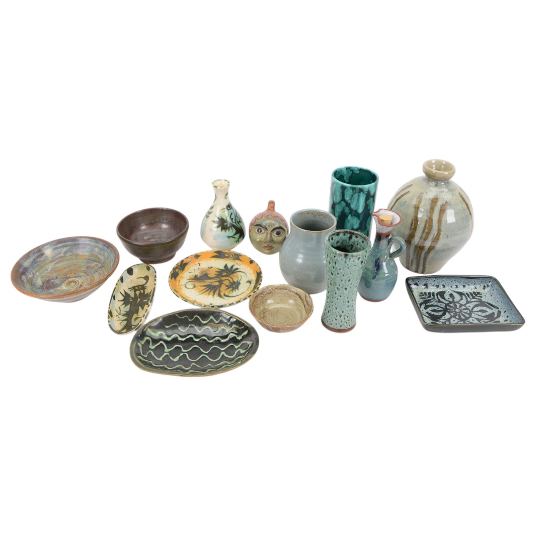 Celtic pottery Newlyn, bowl, dish and plate, together with other studio pottery 