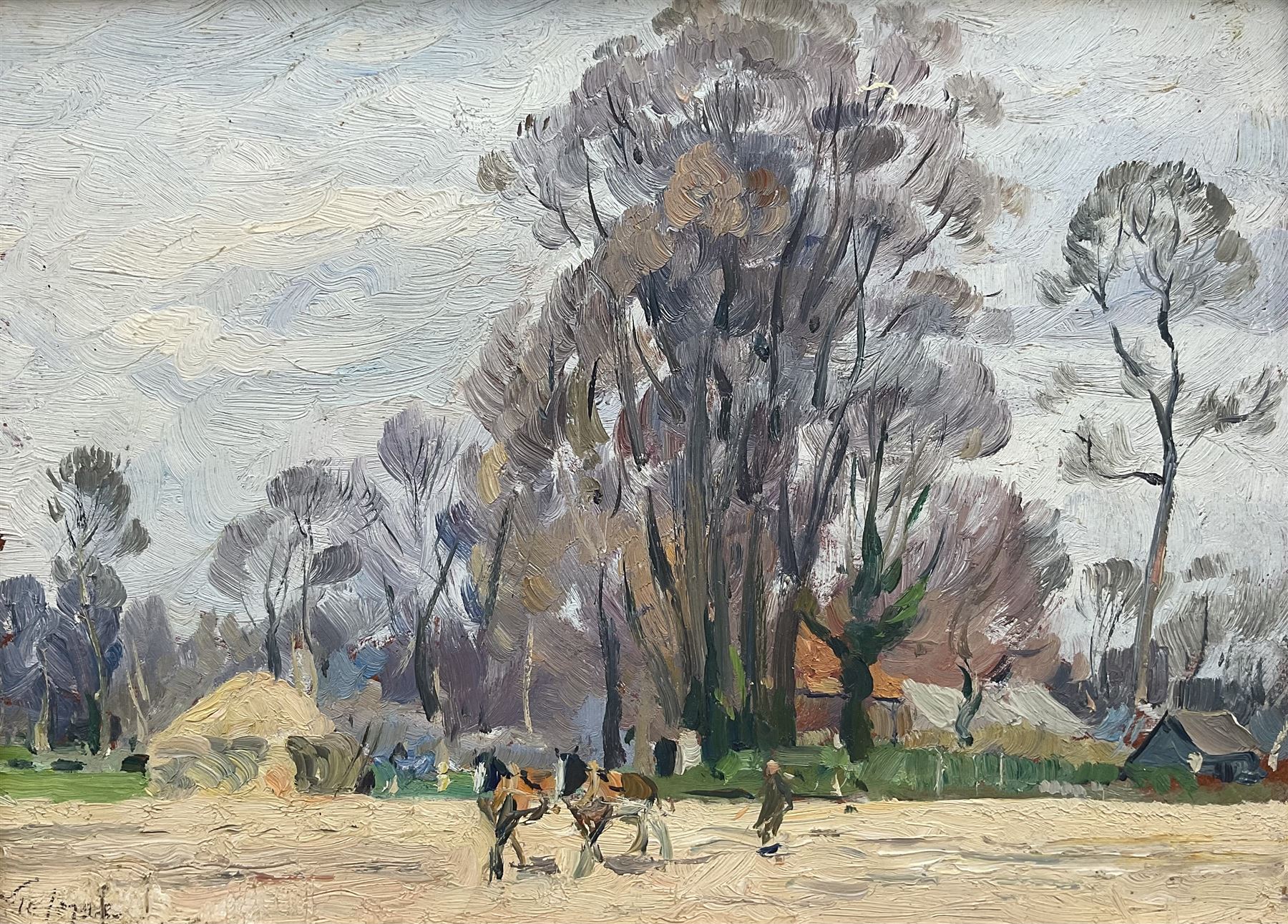 Algernon Mayow Talmage (1871-1939): Horses Ploughing, oil sketch on board signed 16cm x 23cm