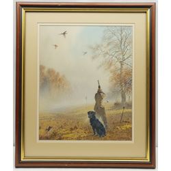 Peter Allis (British 1944-): Pheasant Shooting with Black Labrador, watercolour signed 47cm x 38cm