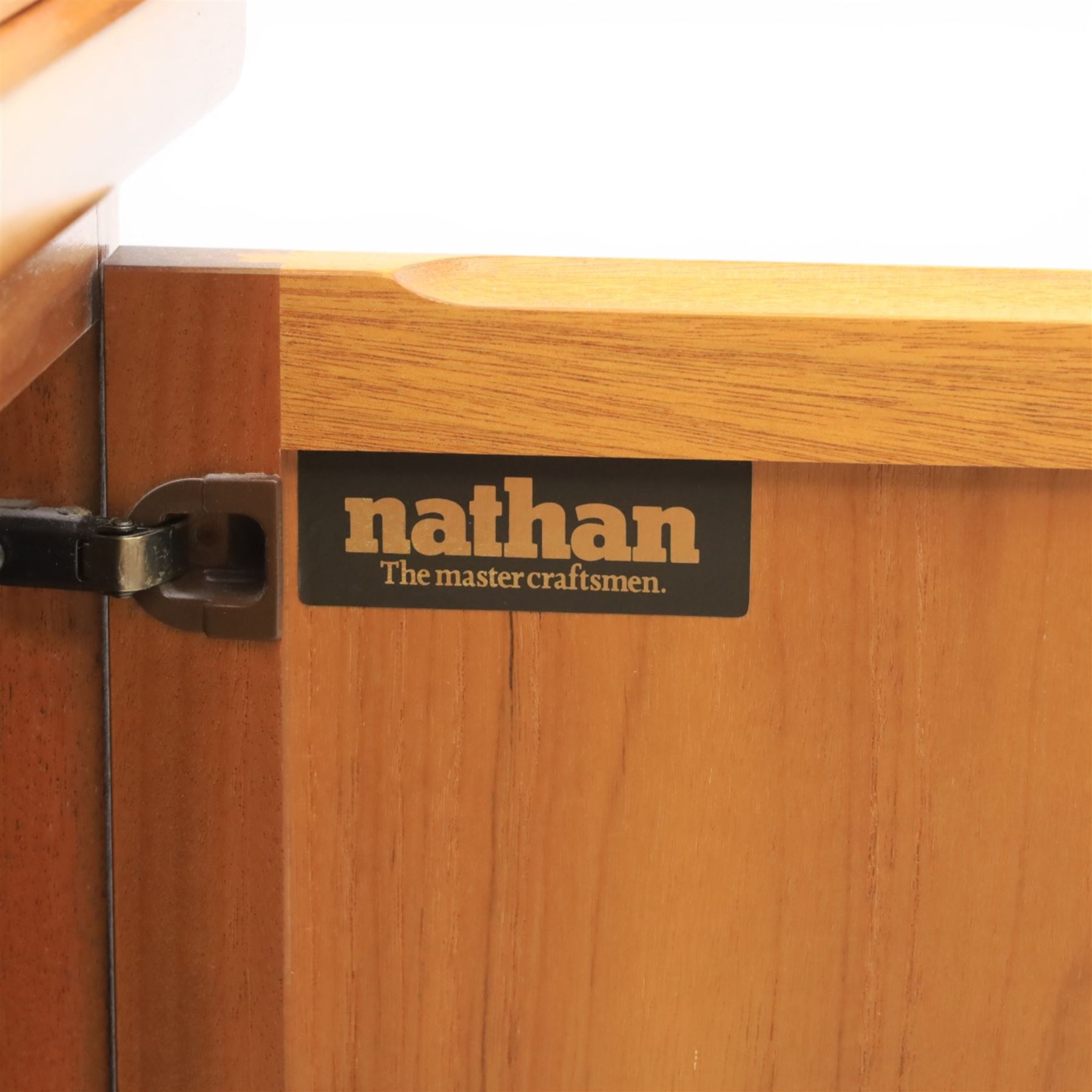 Nathan - pair of sideboards, rectangular top over four short drawers, above signature square panelled cabinet doors on a recessed plinth base