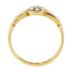 Edwardian 18ct gold single stone old cut diamond and split pearl cluster ring, with pearl shoulders, Birmingham 1910