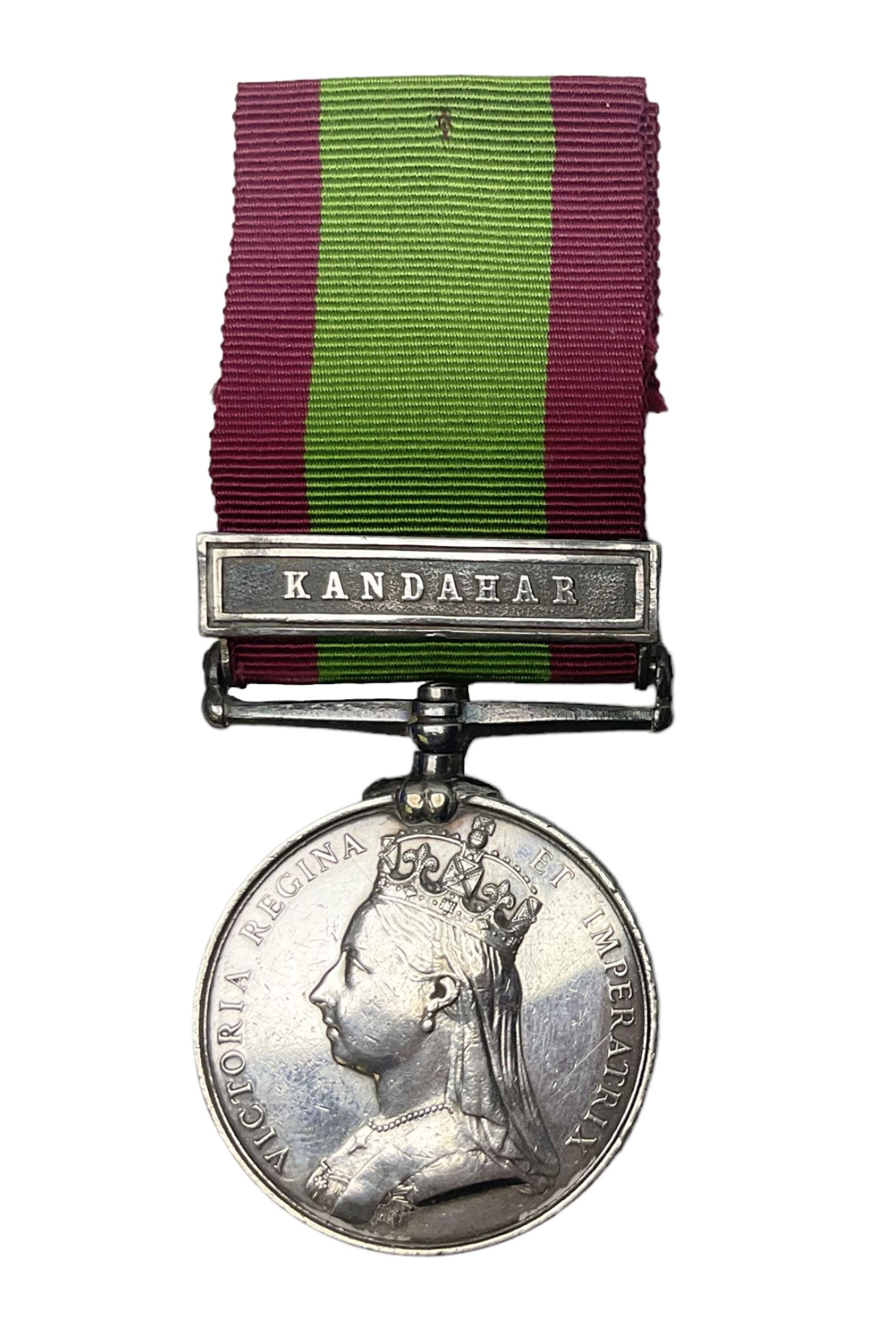 Victoria 2nd Afghanistan War Medal 1878-79-80 with clasp for Kandahar, awarded to 397 Gunr. W. Hogg C. Batt. 2nd Bde. R.A. with ribbon