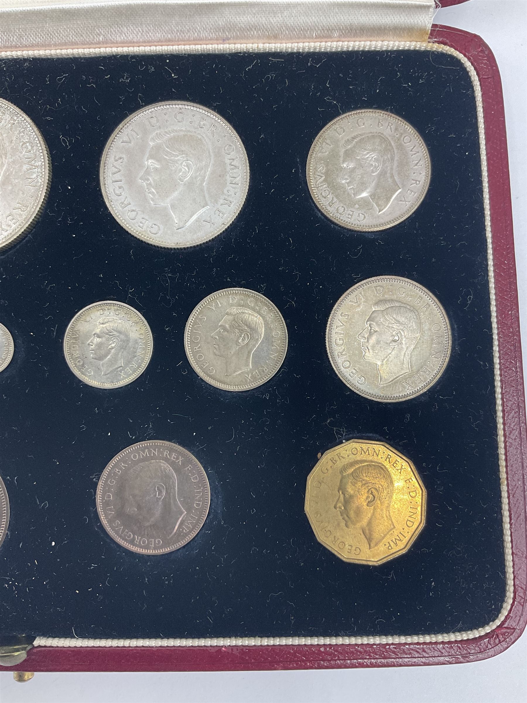 King George VI 1937 fifteen coin specimen set, housed in the official The Royal Mint maroon and gilt case