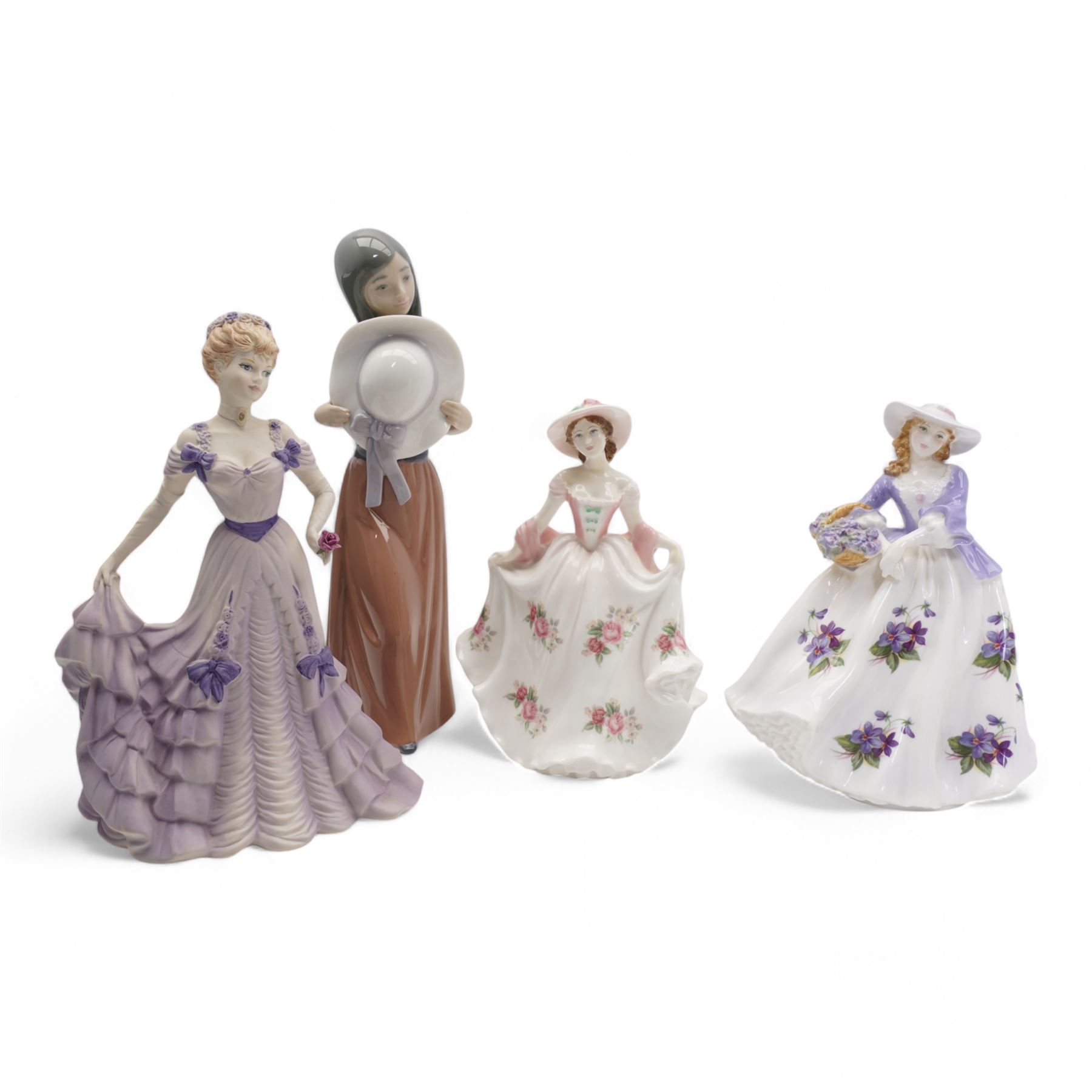 Four Coalport figures comprising Diana Princess of Wales ltd.ed no. 12194/12500, boxed, two Age of Elegance; First Waltz and Regents Park and Beau Monde Juliette, together with two Limited Edition Royal Worcester figures comprising Sweet Rose, no.3694/9500, and Sweet Violet, no. 3694/9500 and others figures (10)