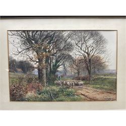 Henry Charles Fox RBA (British 1855-1929): Driving Sheep, pair watercolours with gouache signed and dated 1915, 36cm x 55cm (2)