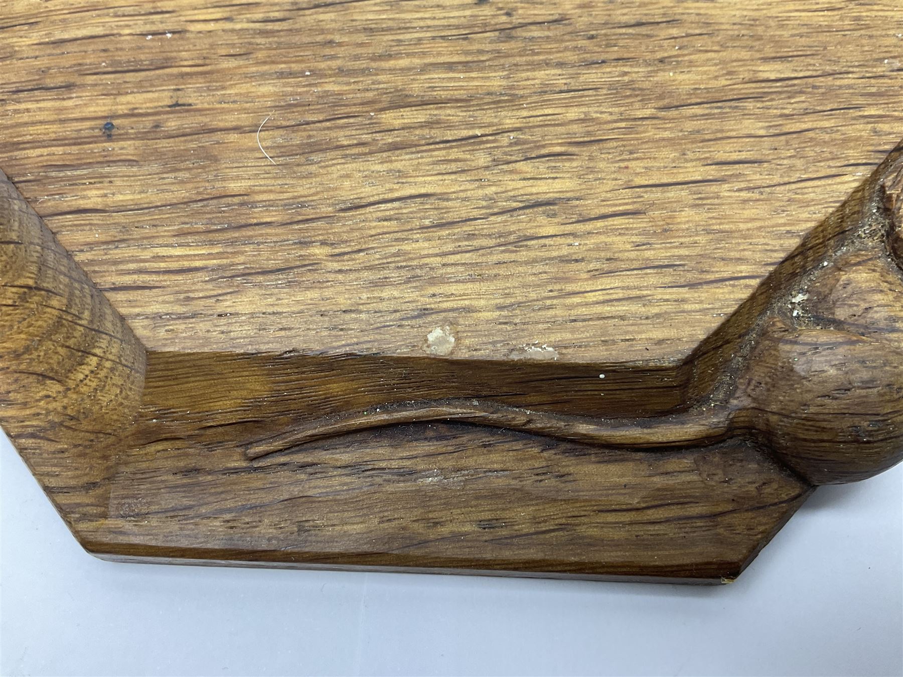 Mouseman - oak octagonal chopping board or teapot stand, moulded edge carved with mouse signature, by the workshop of Robert Thompson, Kilburn