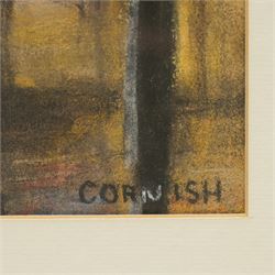 Norman Stansfield Cornish (Northern British 1919-2014): Factory Workers Smoking at the Bus Stop, pastel on paper signed 40cm x 58cm