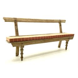 Rustic stripped pine bench with seat pad