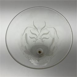 Georgian ale glass, the bowl of tapered form with fluted rim, etched with hops and barley, upon slightly tapering stem and circular domed and folded foot, H30.5cm