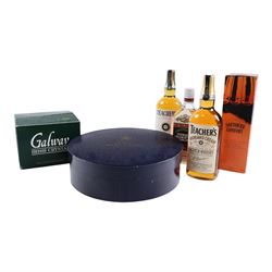 Four bottles of whisky, Galway Crystal glasses and Royal Worcester Harlequin coffee set