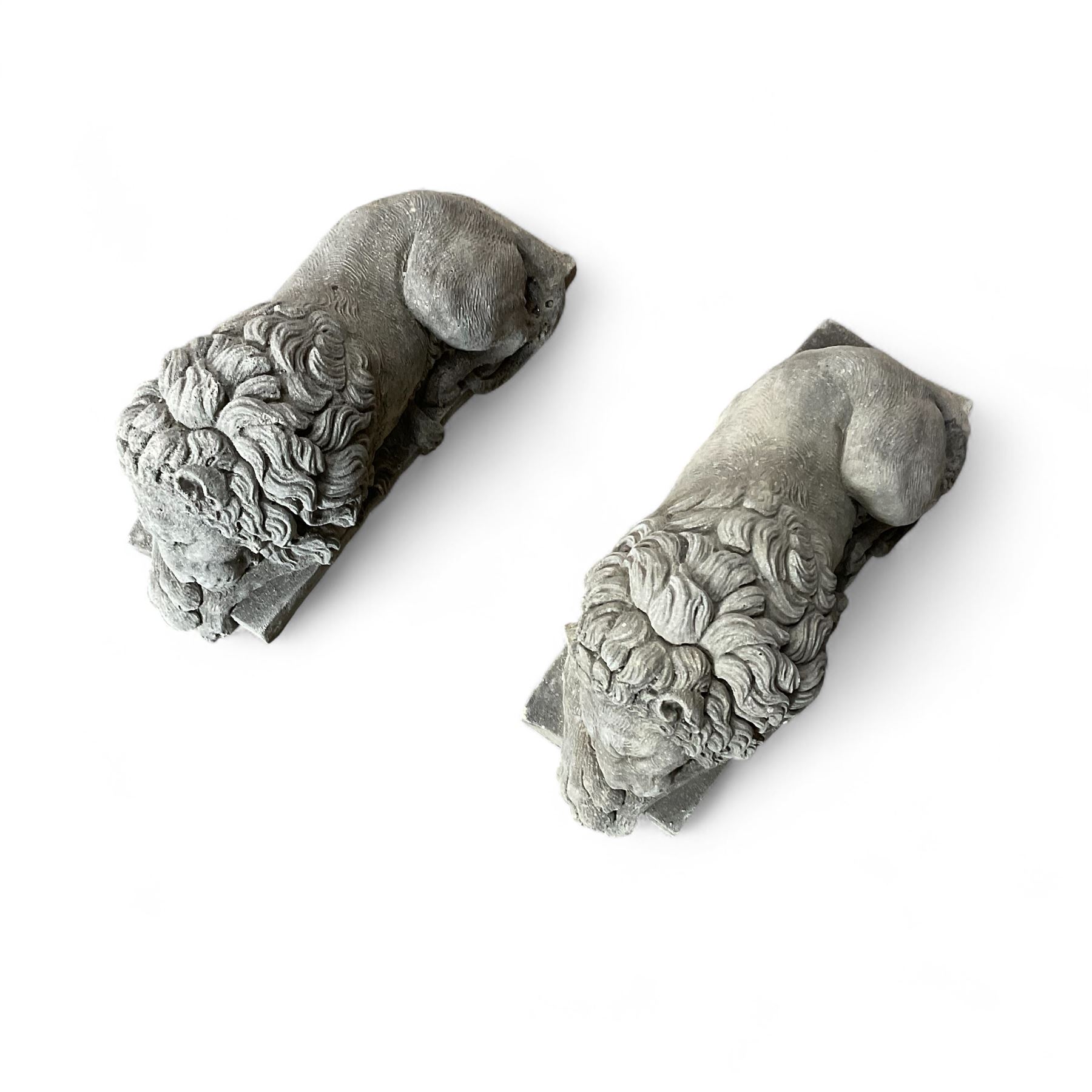 Pair of small cast stone Canova Lions