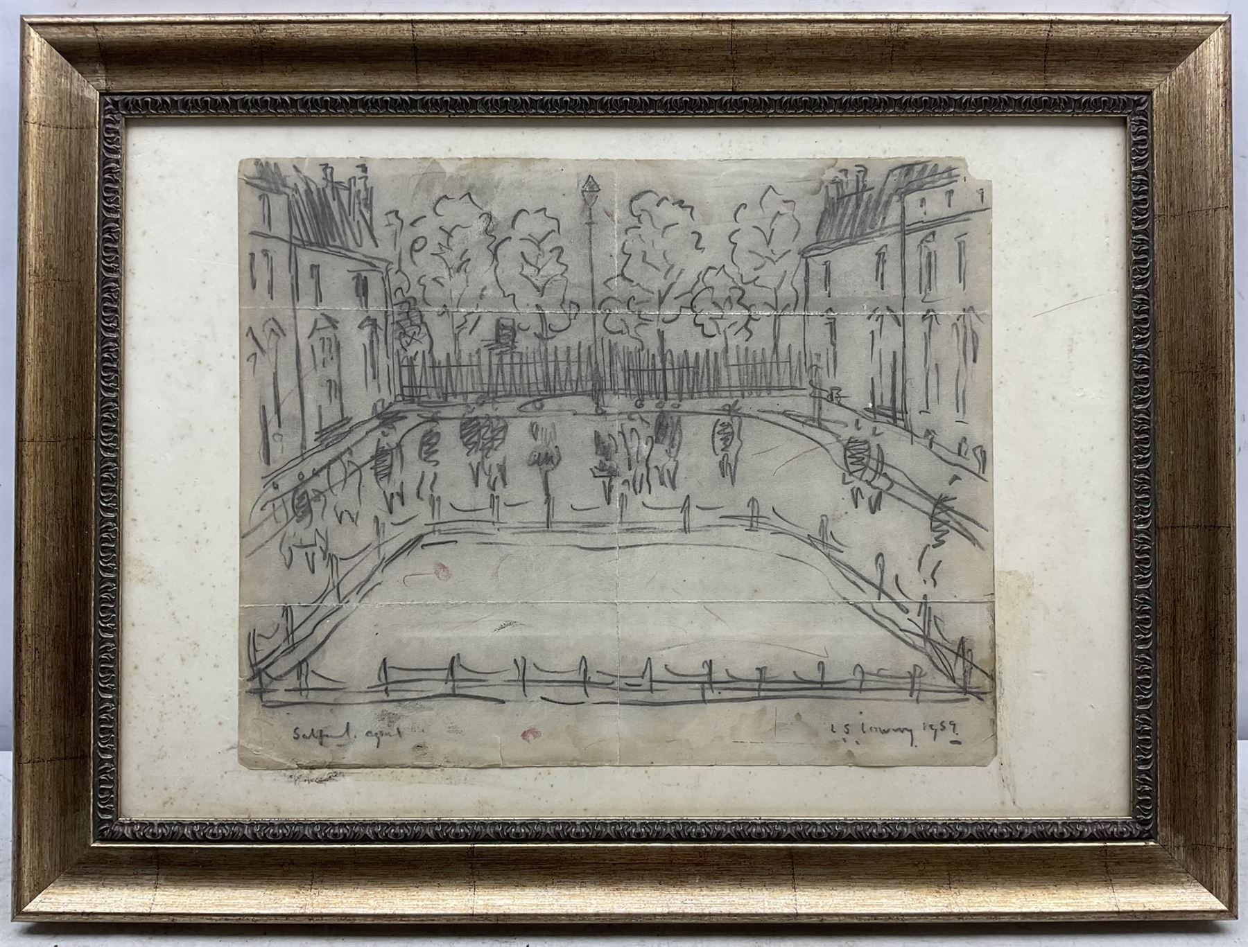 Attrib. Laurence Stephen Lowry RBA RA (Northern British 1887-1976): 'Salford', pencil sketch signed titled and dated 1959, 25cm x 31.5cm