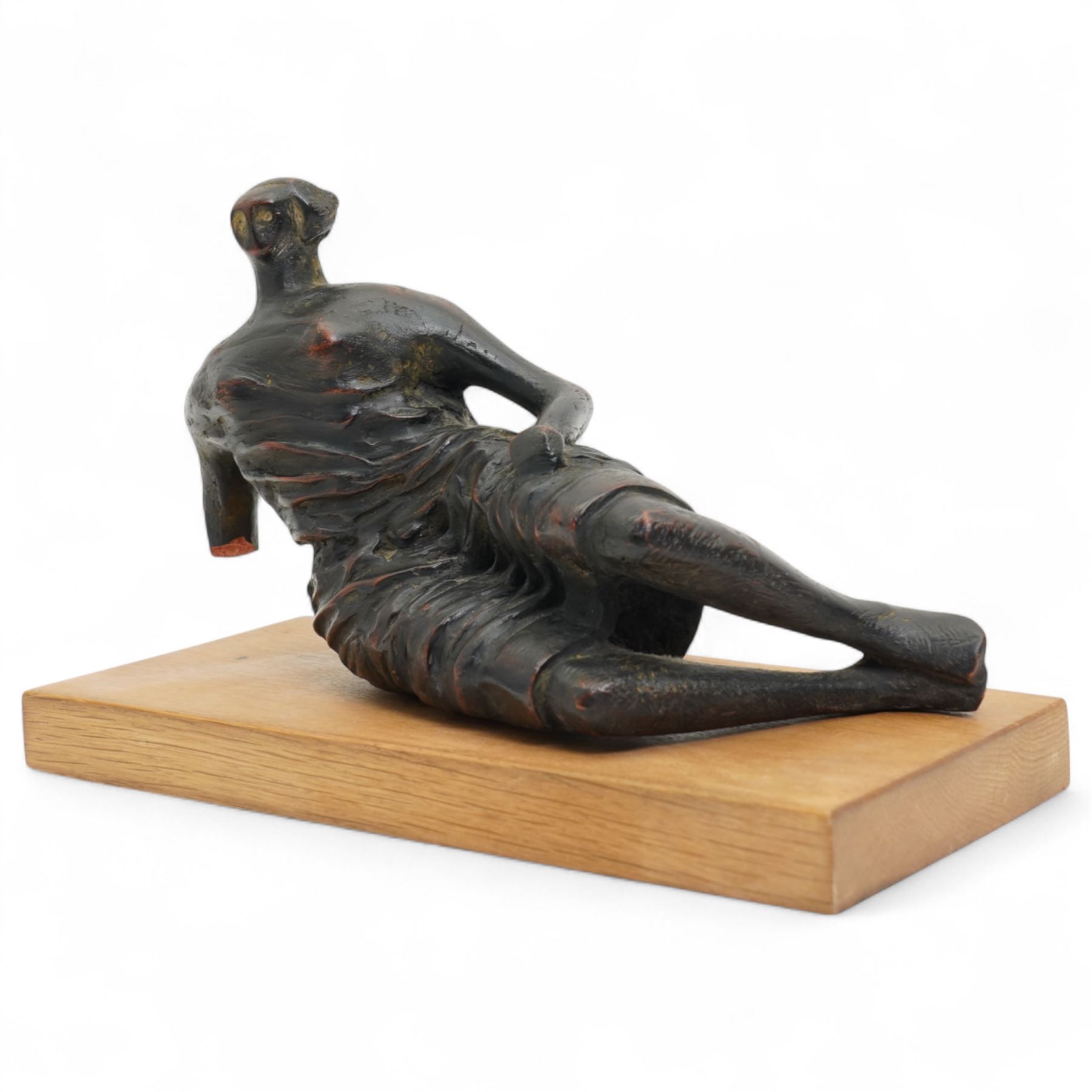After Henry Moore (British 1898-1986): ‘Draped Reclining Woman', terracotta maquette sculpture, base marked with affixed catalogue label inscribed 'Draped Reclining Woman: 1957 Archive 0059424', W27cm H17cm