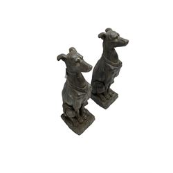 Pair composite seated greyhound garden figures