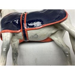 Beswick figure, grey Welsh Mountain Pony in a blue rug on plinth, no A247 H23cm