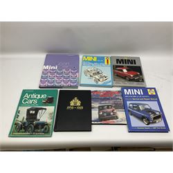 Automobilia - collection of books and ephemera on Mini Cars including BMC Special Tuning Folder for Mini-Cooper 'S', 1972 Handbook, Austin and Morris Mini Cars by Sydney Page 1962, Haynes Manuals, Mechanical Parts Catalogue 1998, thirty and forty years commemorative books, Austin Rover Service and Parts Correspondence Course 1977, video tape and DVD etc (27)