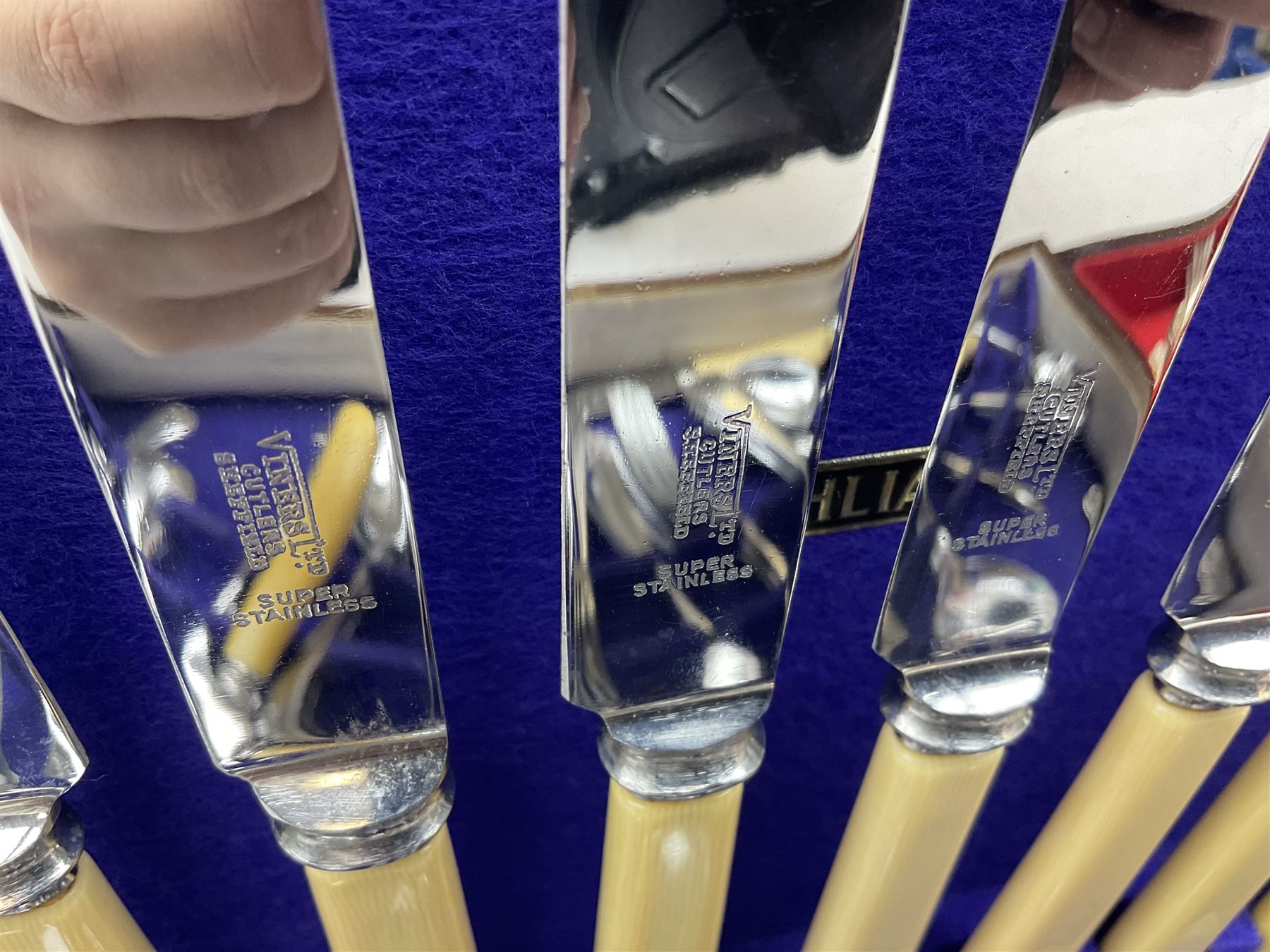 Dahlia Cabinet cutlery box with part canteen of cutlery to include Viners, and another canteen of Sheffield silver-plate cutlery for six