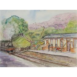 Penny Wicks (British 1949-): 'Goathland Station', watercolour and ink signed, titled verso 28cm x 37cm