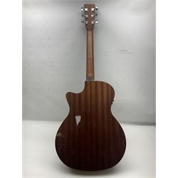 Sigma GMC-1E semi-acoustic guitar with cut-away body, sapele mahogany back and ribs and solid spruce top; bears label Model GMC-1E serial no.210522747; L103cm