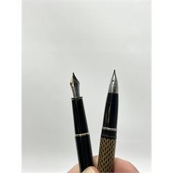 Montblanc Meisterstuck black fountain pen numbered MK1365397, the cap with gilt clip and triple cap band, bi-colour nib engraved with '4810 14k Montblanc 585' and cartridge filling system; together with a Sheaffer's Australia Lady Skripsert IV fountain pen (2)