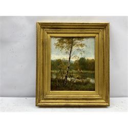 Ernest Albert Waterlow (British 1850-1919): Punting 'On the Thames', oil on canvas signed with initials, titled verso 29cm x 24cm