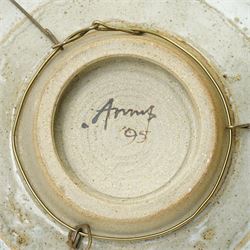 Mick Arnup (British 1925-2008): stoneware bowl, decorated in mottled glaze with abstract floral decoration, incised signature to base D37cm 