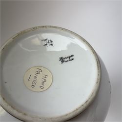 Limoges hand painted vase of baluster form with fluted rim, decorated with birds amongst flowering foliage, together with Camille Le Tallect twin handle vase and two others 