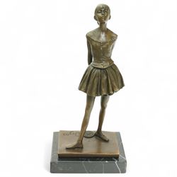 After Degas - Small bronze standing figure of a girl with foundry mark on marble plinth H19cm 